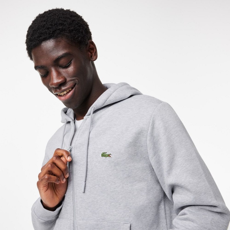 Men's Lacoste Fleece Zip-Up Hoodie Grey Chine | GMQ164953