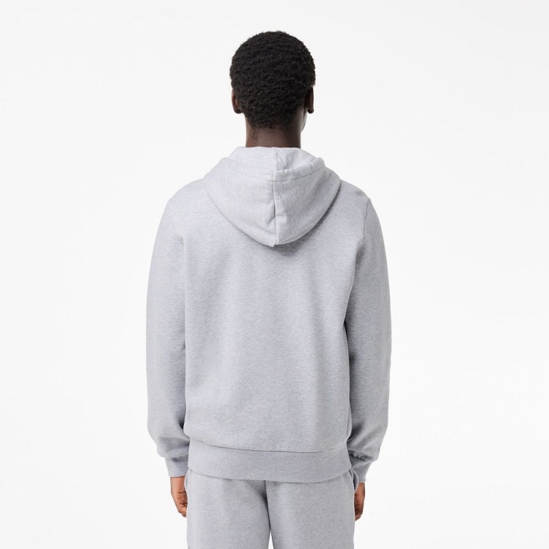 Men's Lacoste Fleece Zip-Up Hoodie Grey Chine | GMQ164953