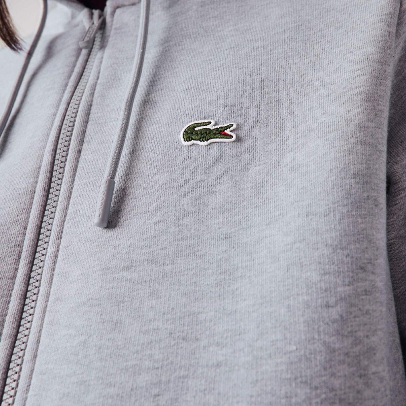 Men's Lacoste Fleece Zip-Up Hoodie Grey Chine | GMQ164953