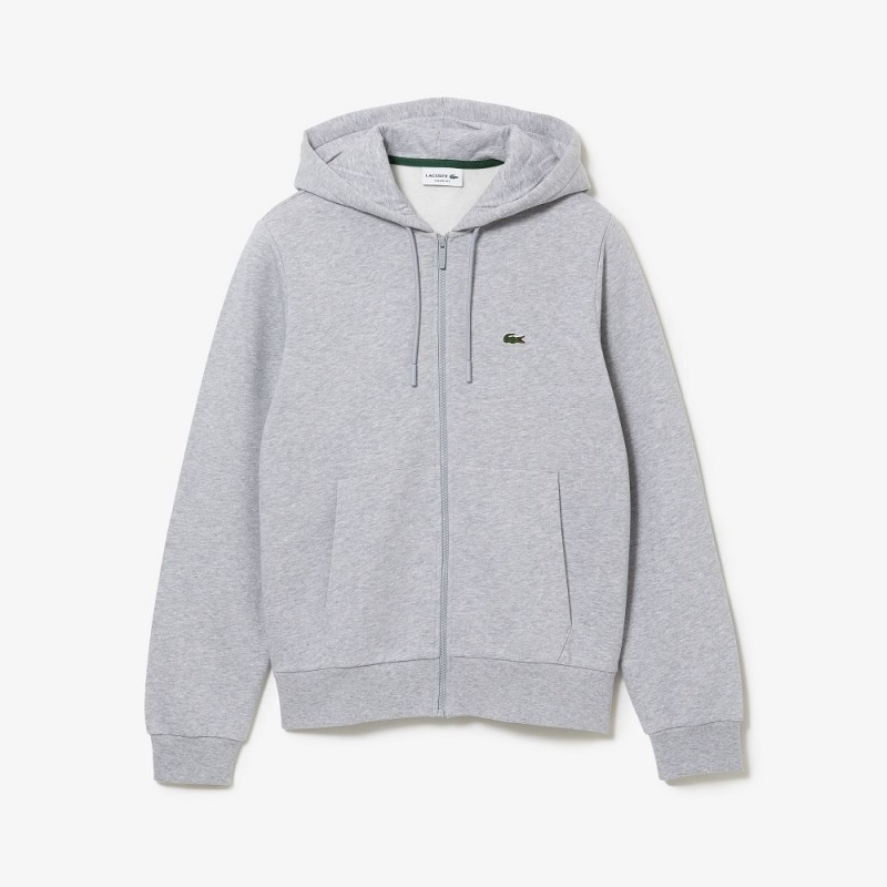 Men's Lacoste Fleece Zip-Up Hoodie Grey Chine | GMQ164953