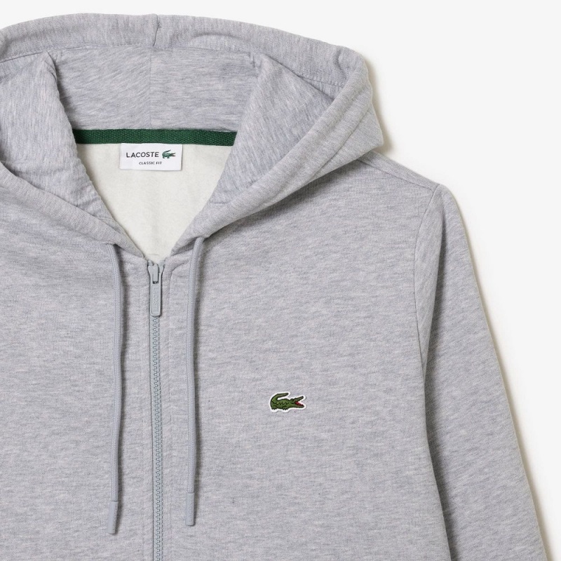 Men's Lacoste Fleece Zip-Up Hoodie Grey Chine | GMQ164953