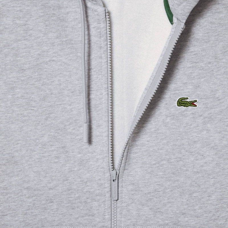 Men's Lacoste Fleece Zip-Up Hoodie Grey Chine | GMQ164953