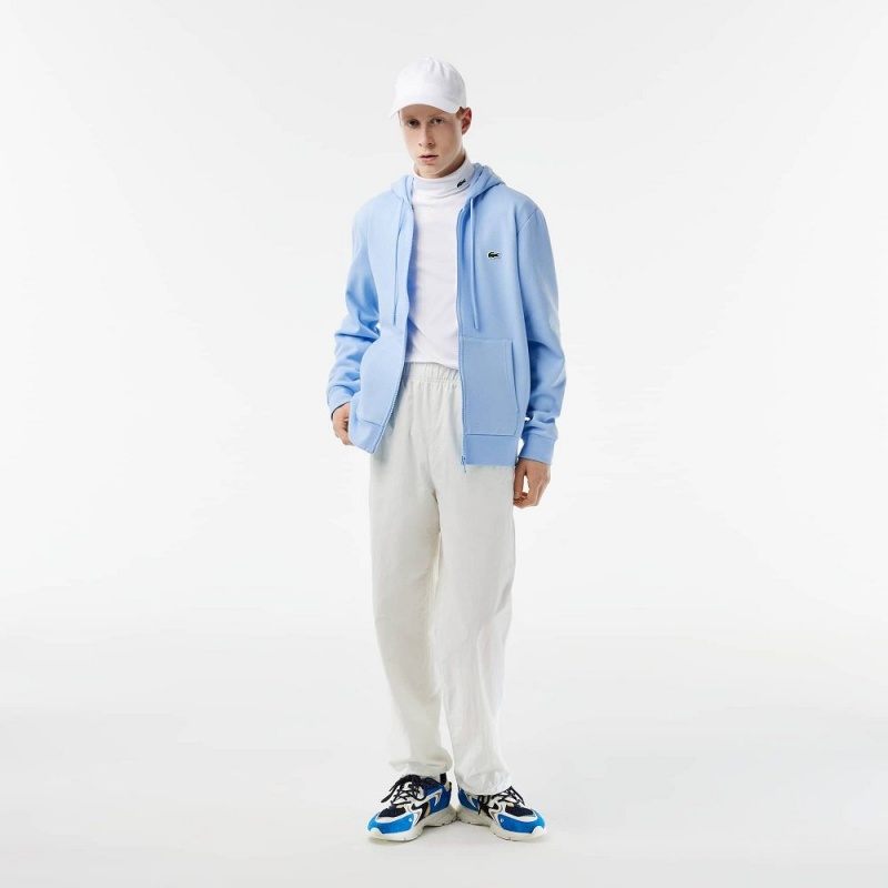 Men's Lacoste Fleece Zip-Up Hoodie Pastel blue | IXT079284