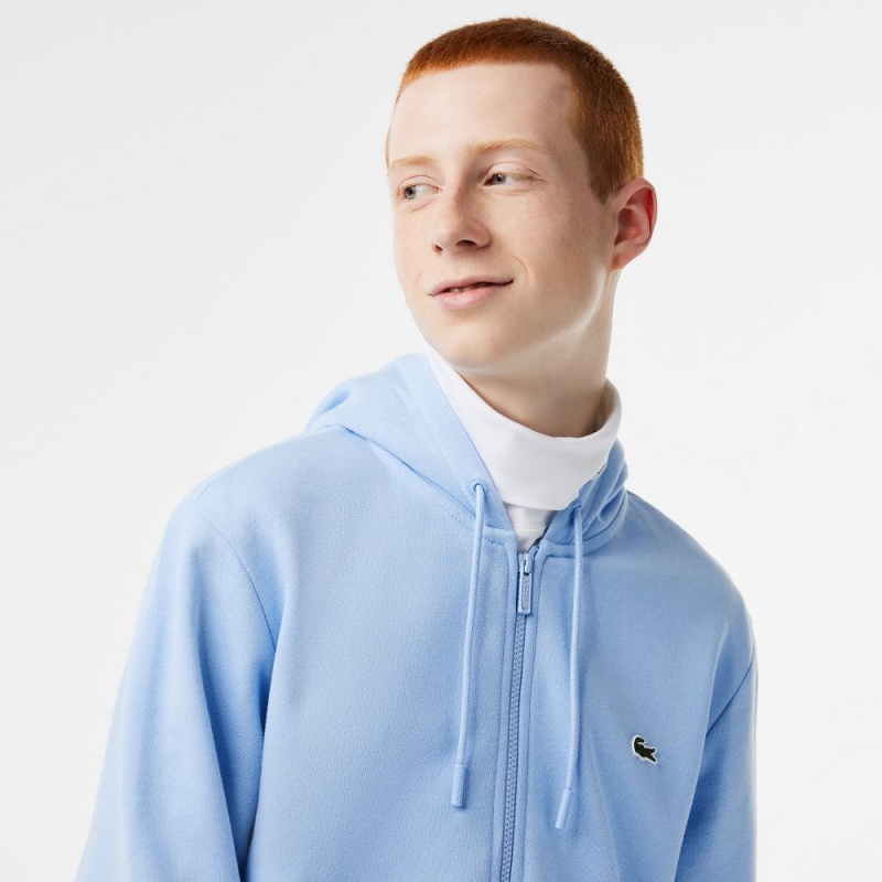 Men's Lacoste Fleece Zip-Up Hoodie Pastel blue | IXT079284