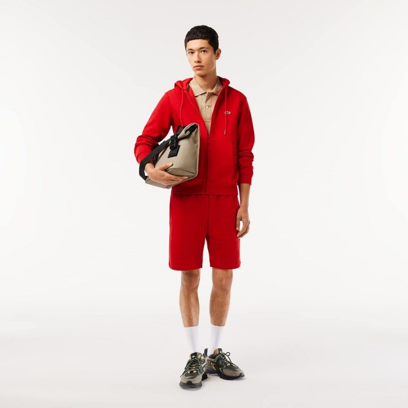 Men's Lacoste Fleece Zip-Up Hoodie Red | NIM085613