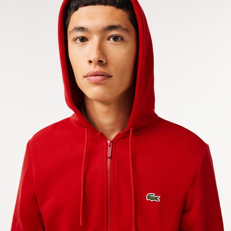 Men's Lacoste Fleece Zip-Up Hoodie Red | NIM085613