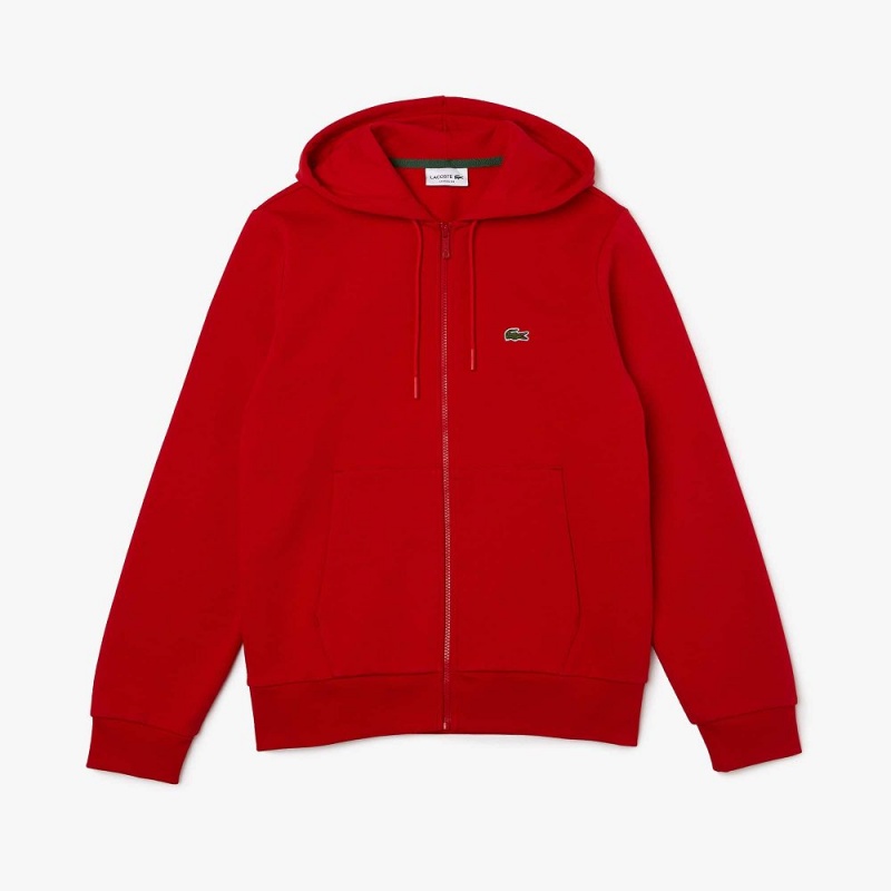 Men's Lacoste Fleece Zip-Up Hoodie Red | NIM085613