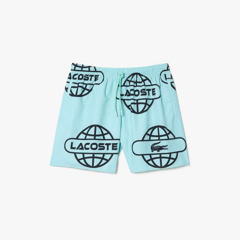 Men's Lacoste Globe Print Shorts Light Green Black | EUV706382