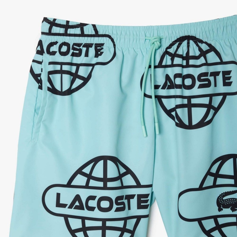 Men's Lacoste Globe Print Shorts Light Green Black | EUV706382