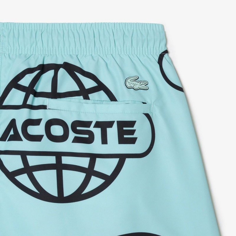 Men's Lacoste Globe Print Shorts Light Green Black | EUV706382