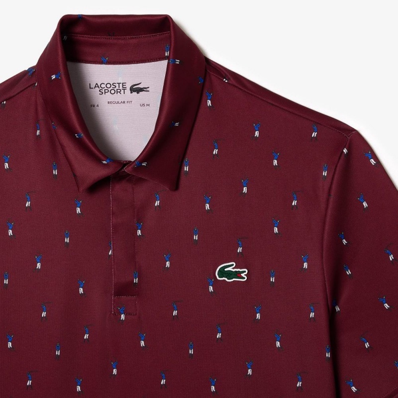 Men's Lacoste Golf Print Recycled Polyester Polo Shirts Bordeaux Blue | HBL269157