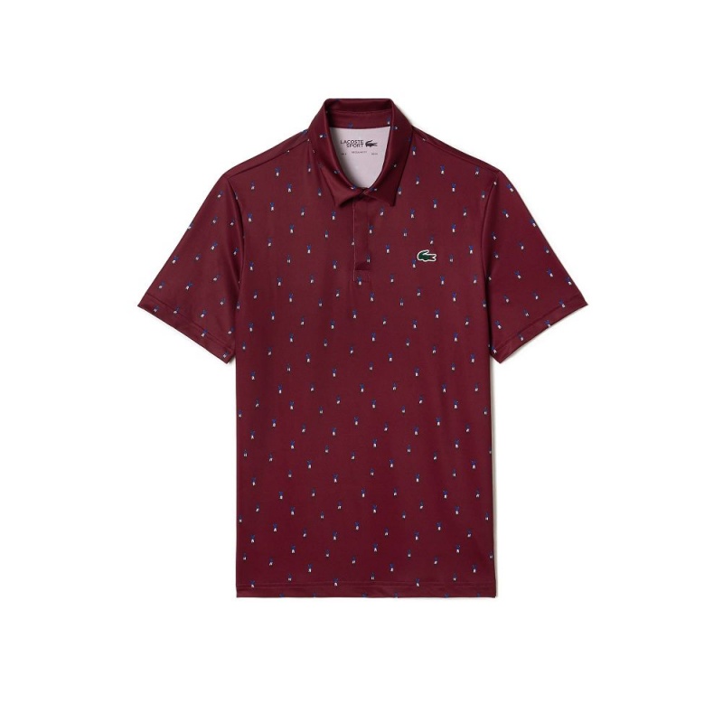 Men\'s Lacoste Golf Print Recycled Polyester Polo Shirts Bordeaux Blue | HBL269157