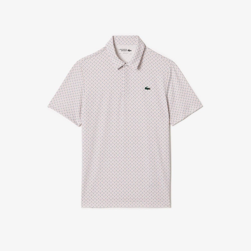 Men's Lacoste Golf Print Recycled Polyester Polo Shirts White Bordeaux | CPJ905467