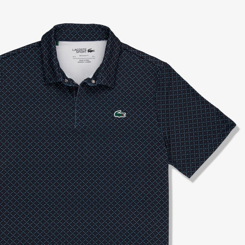 Men's Lacoste Golf Print Recycled Polyester Polo Shirts Navy Blue Bordeaux | BYG295870