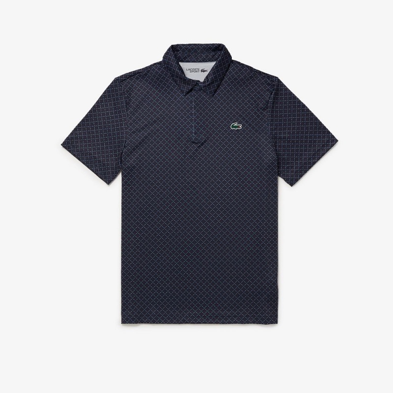 Men\'s Lacoste Golf Print Recycled Polyester Polo Shirts Navy Blue Bordeaux | BYG295870