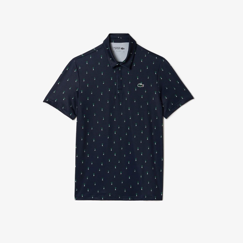 Men's Lacoste Golf Print Recycled Polyester Polo Shirts Navy Blue Green | ZNM543079