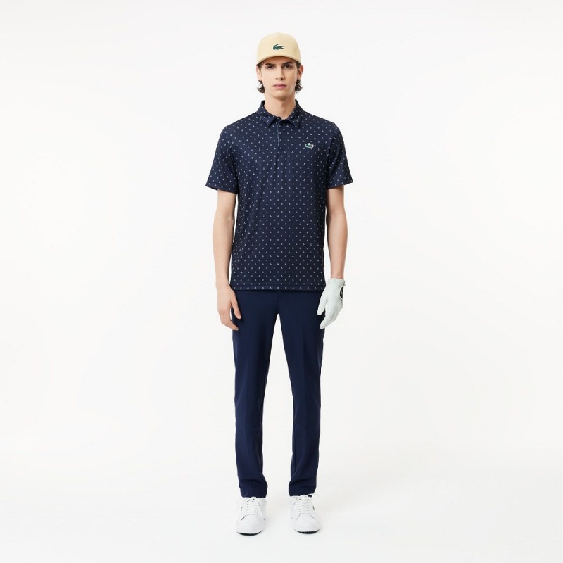 Men's Lacoste Golf Print Recycled Polyester Polo Shirts Navy Blue White | JNE250379