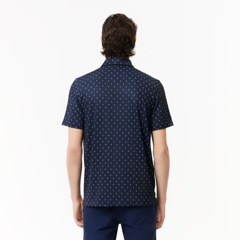 Men's Lacoste Golf Print Recycled Polyester Polo Shirts Navy Blue White | JNE250379