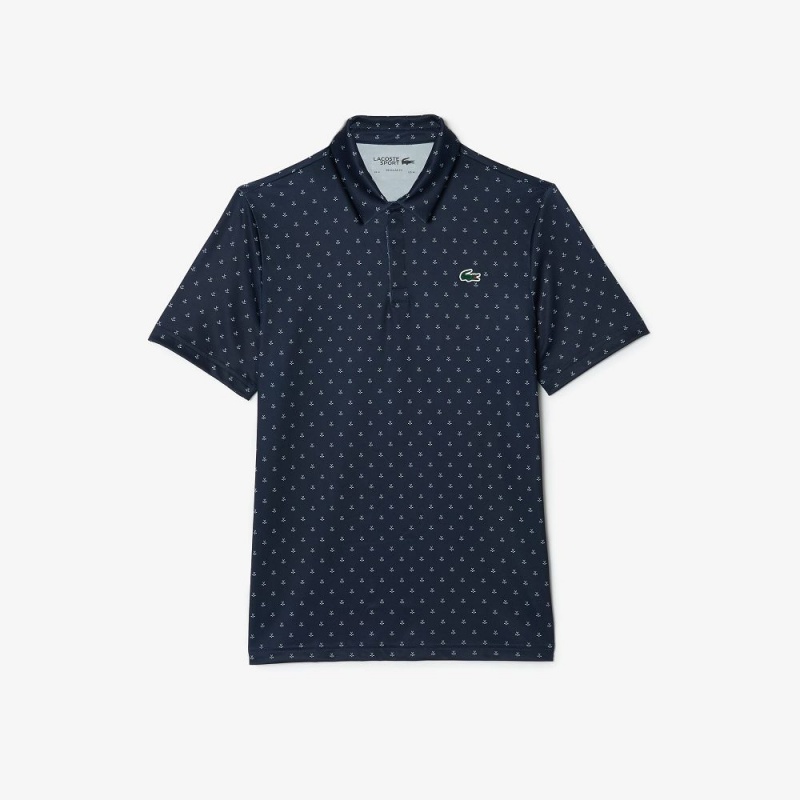 Men's Lacoste Golf Print Recycled Polyester Polo Shirts Navy Blue White | JNE250379