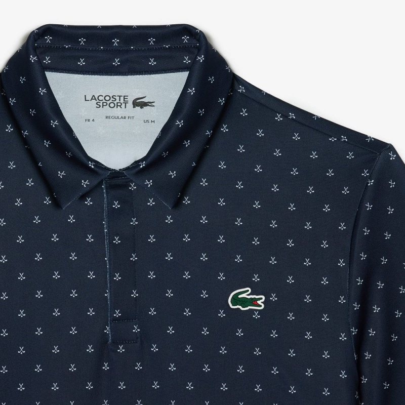 Men's Lacoste Golf Print Recycled Polyester Polo Shirts Navy Blue White | JNE250379