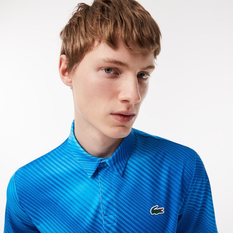 Men's Lacoste Golf Print Recycled Polyester Polo Shirts Blue | NBA587692