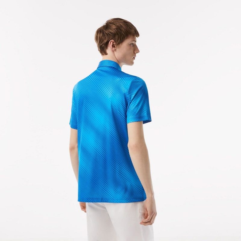 Men's Lacoste Golf Print Recycled Polyester Polo Shirts Blue | NBA587692