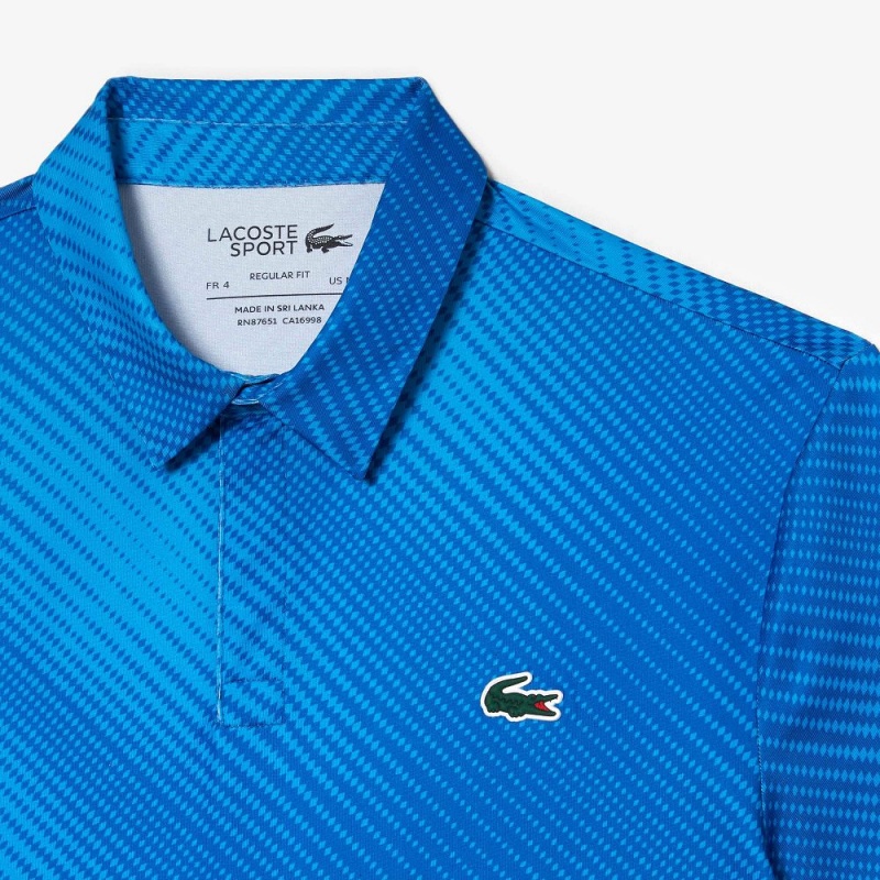 Men's Lacoste Golf Print Recycled Polyester Polo Shirts Blue | NBA587692