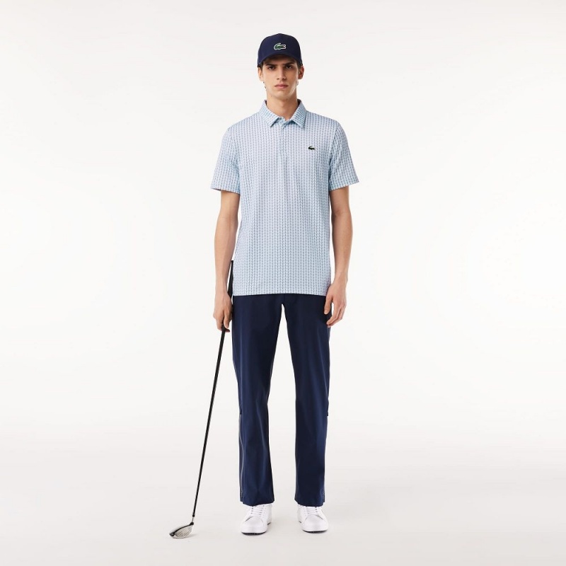 Men's Lacoste Golf Print Recycled Polyester Polo Shirts Light Blue White | LRD805971