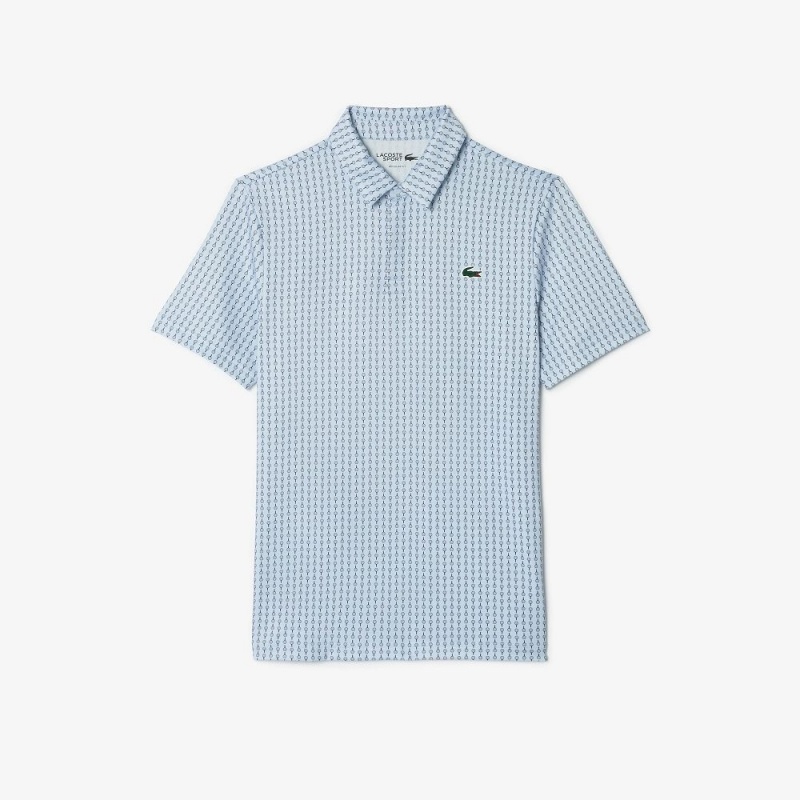 Men's Lacoste Golf Print Recycled Polyester Polo Shirts Light Blue White | LRD805971