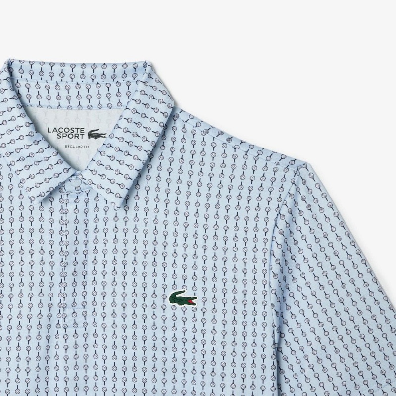 Men's Lacoste Golf Print Recycled Polyester Polo Shirts Light Blue White | LRD805971