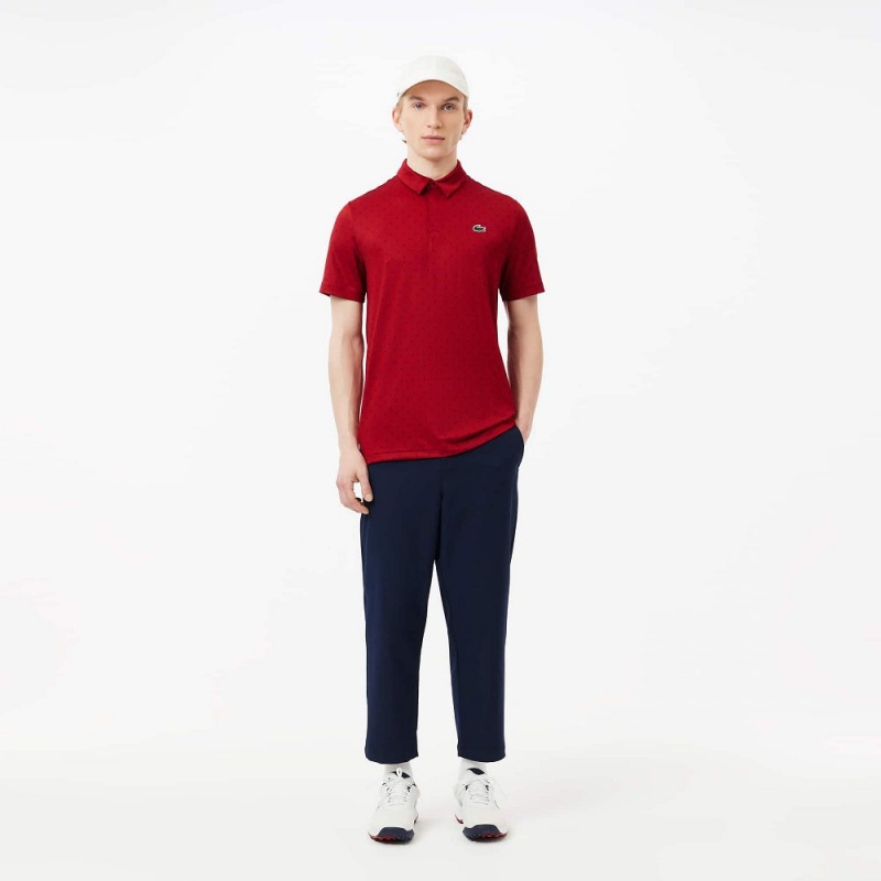 Men's Lacoste Golf Print Recycled Polyester Polo Shirts Bordeaux Navy Blue | VFN792863