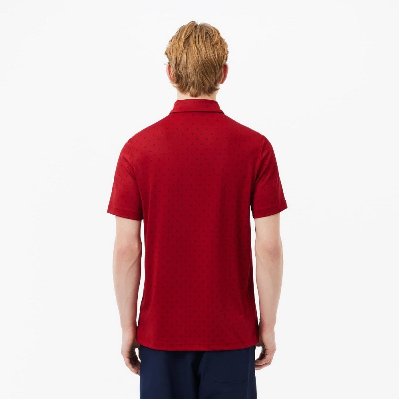 Men's Lacoste Golf Print Recycled Polyester Polo Shirts Bordeaux Navy Blue | VFN792863