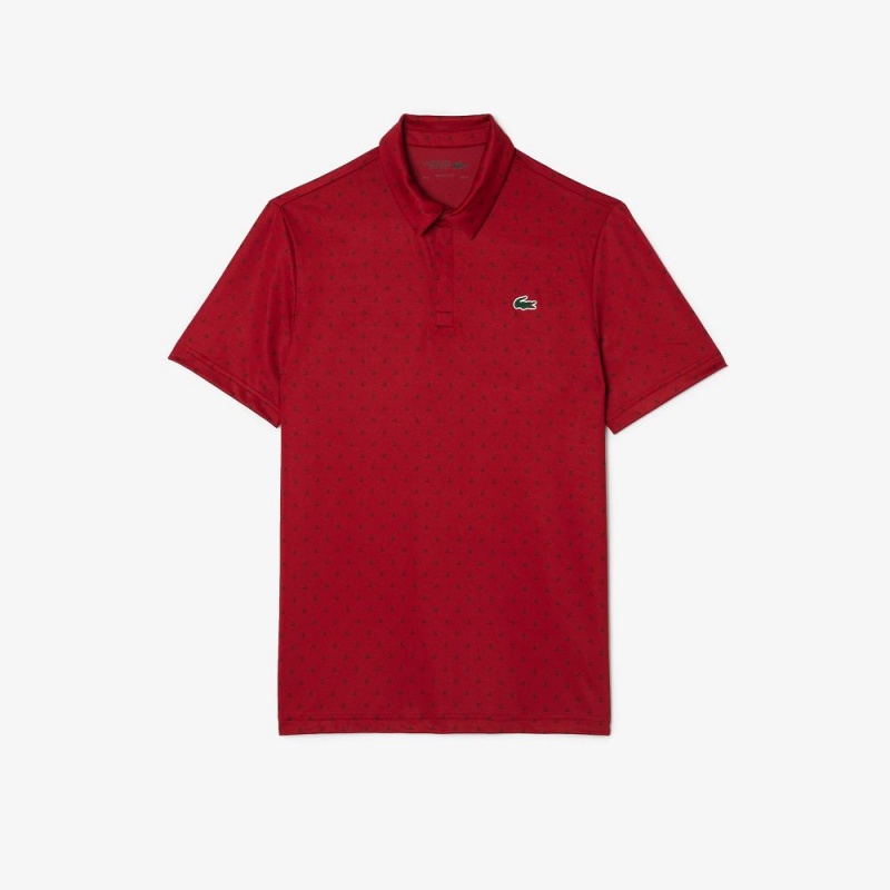 Men's Lacoste Golf Print Recycled Polyester Polo Shirts Bordeaux Navy Blue | VFN792863