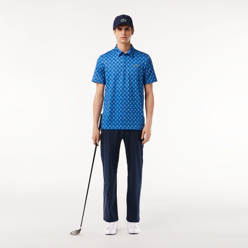 Men's Lacoste Golf Print Recycled Polyester Polo Shirts Blue Light Blue | QJX813074