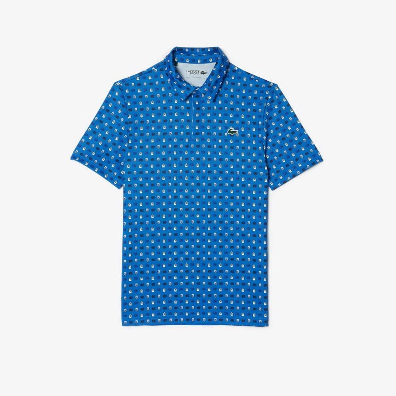 Men's Lacoste Golf Print Recycled Polyester Polo Shirts Blue Light Blue | QJX813074