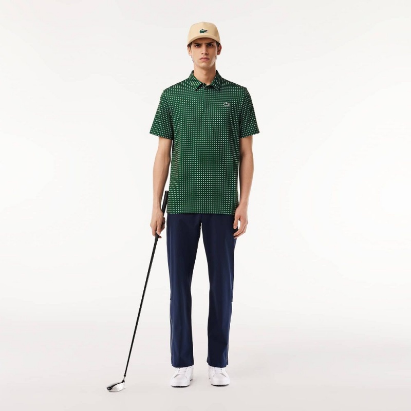 Men's Lacoste Golf Print Recycled Polyester Polo Shirts Green White | NFP372496