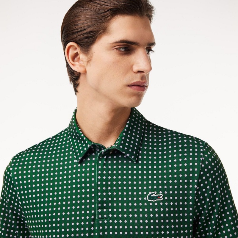 Men's Lacoste Golf Print Recycled Polyester Polo Shirts Green White | NFP372496