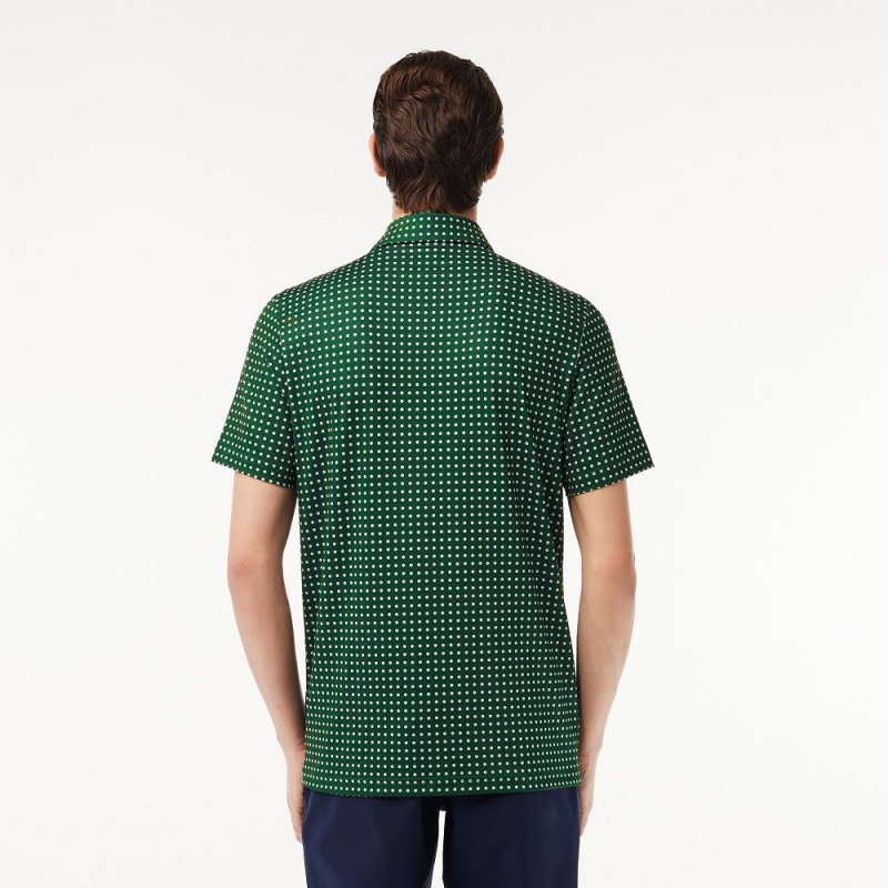 Men's Lacoste Golf Print Recycled Polyester Polo Shirts Green White | NFP372496