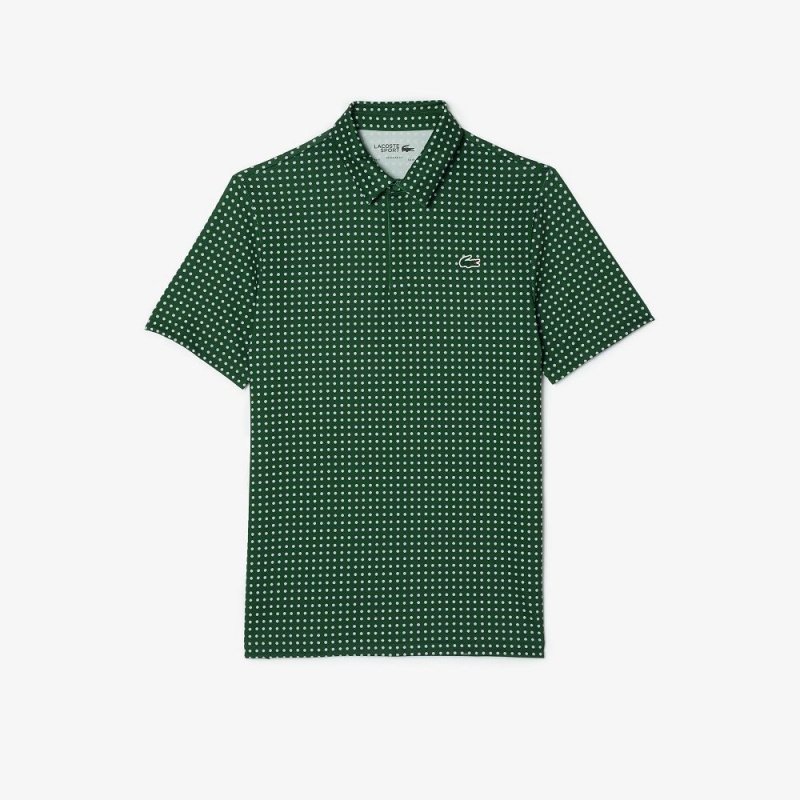 Men's Lacoste Golf Print Recycled Polyester Polo Shirts Green White | NFP372496