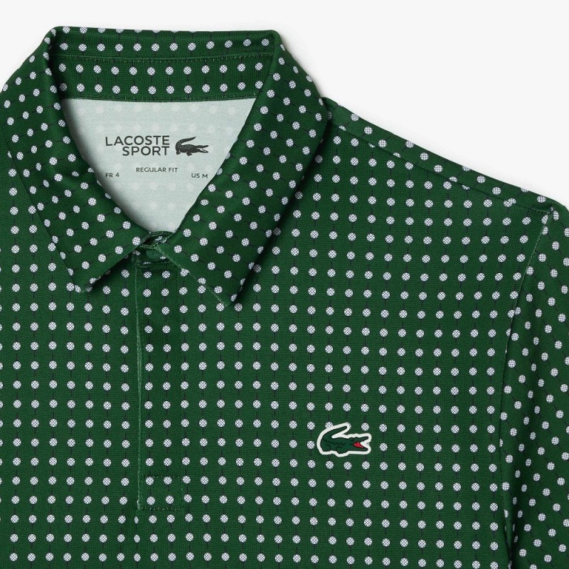 Men's Lacoste Golf Print Recycled Polyester Polo Shirts Green White | NFP372496