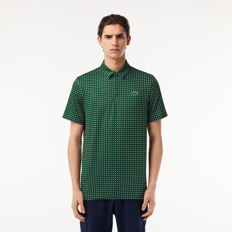 Men\'s Lacoste Golf Print Recycled Polyester Polo Shirts Green White | NFP372496