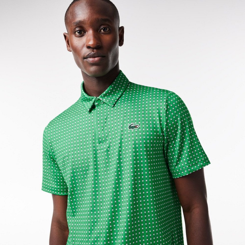 Men's Lacoste Golf Print Recycled Polyester Polo Shirts Green White | FJI435928