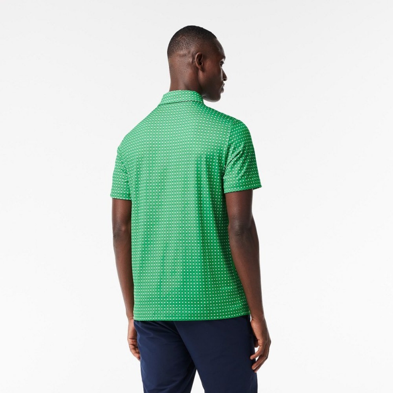 Men's Lacoste Golf Print Recycled Polyester Polo Shirts Green White | FJI435928