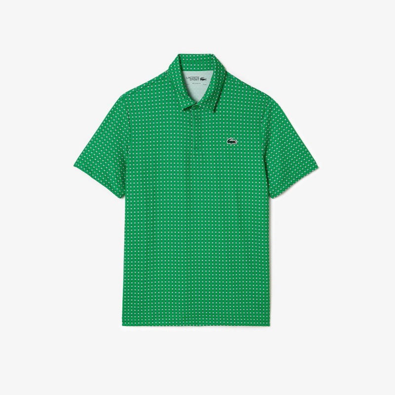 Men's Lacoste Golf Print Recycled Polyester Polo Shirts Green White | FJI435928