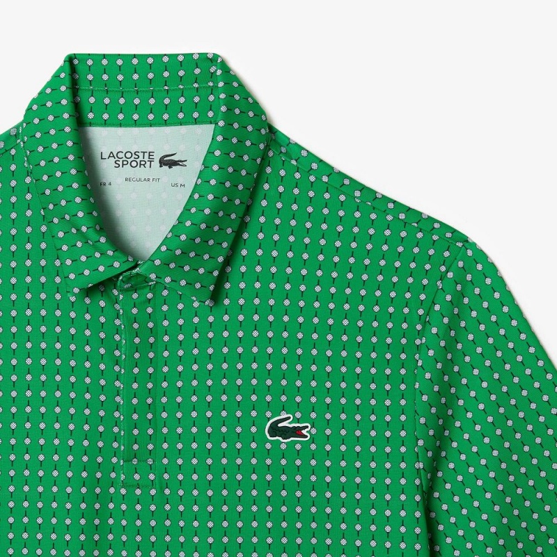 Men's Lacoste Golf Print Recycled Polyester Polo Shirts Green White | FJI435928