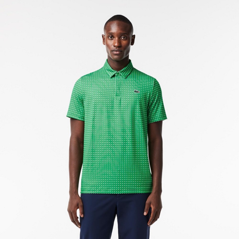 Men\'s Lacoste Golf Print Recycled Polyester Polo Shirts Green White | FJI435928