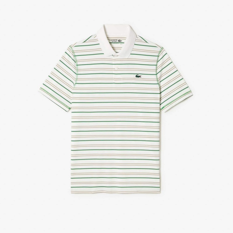 Men's Lacoste Golf Recycled Polyester Stripe Polo Shirts White Beige Navy Blue Green | KMU415086