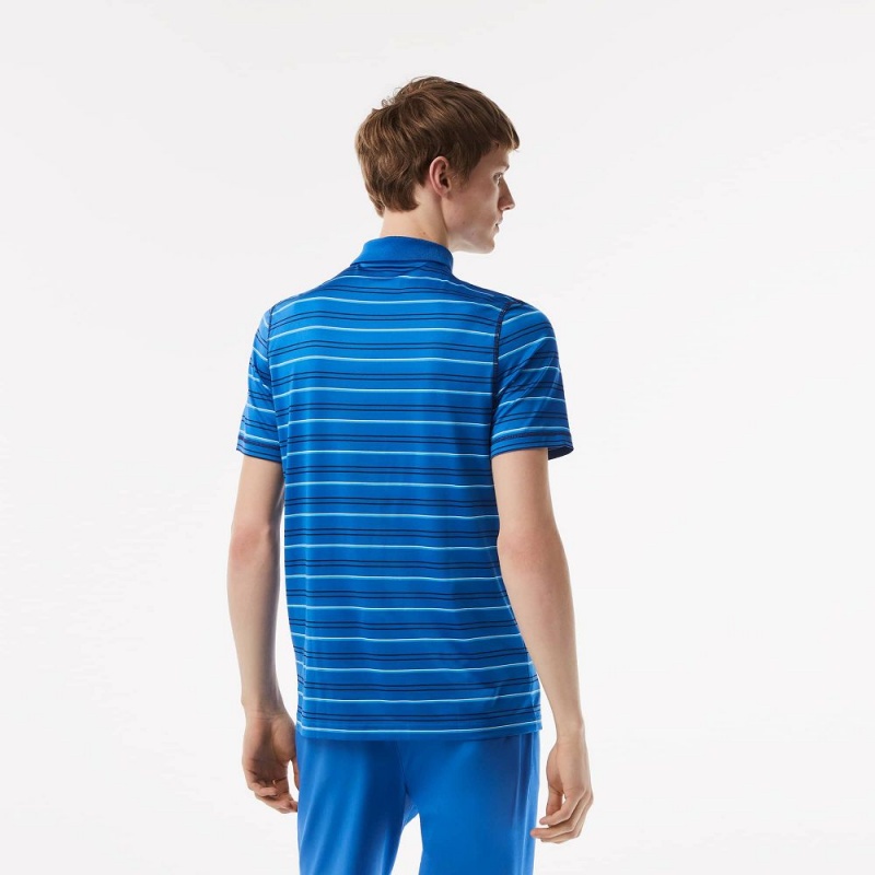 Men's Lacoste Golf Recycled Polyester Stripe Polo Shirts Blue Navy Blue White Blue | YFG609587