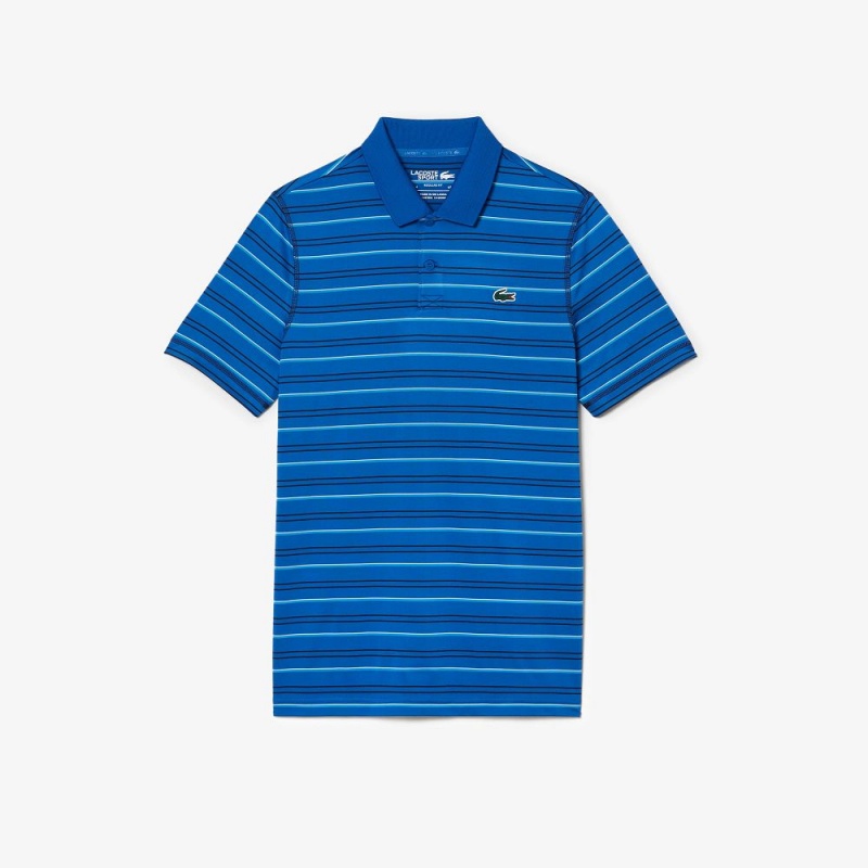 Men's Lacoste Golf Recycled Polyester Stripe Polo Shirts Blue Navy Blue White Blue | YFG609587