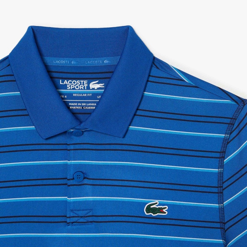 Men's Lacoste Golf Recycled Polyester Stripe Polo Shirts Blue Navy Blue White Blue | YFG609587